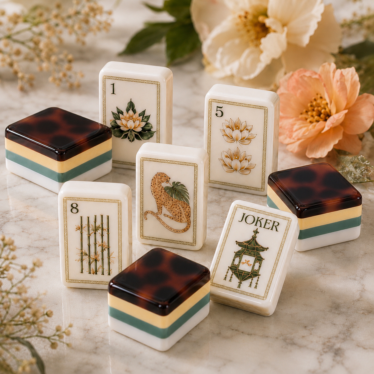 Leopard Lotus American Mahjong Tiles Set (160 tiles)