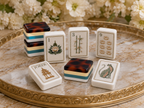 Elegant American Mahjong tiles with lotus, leopard, and chinoiserie design