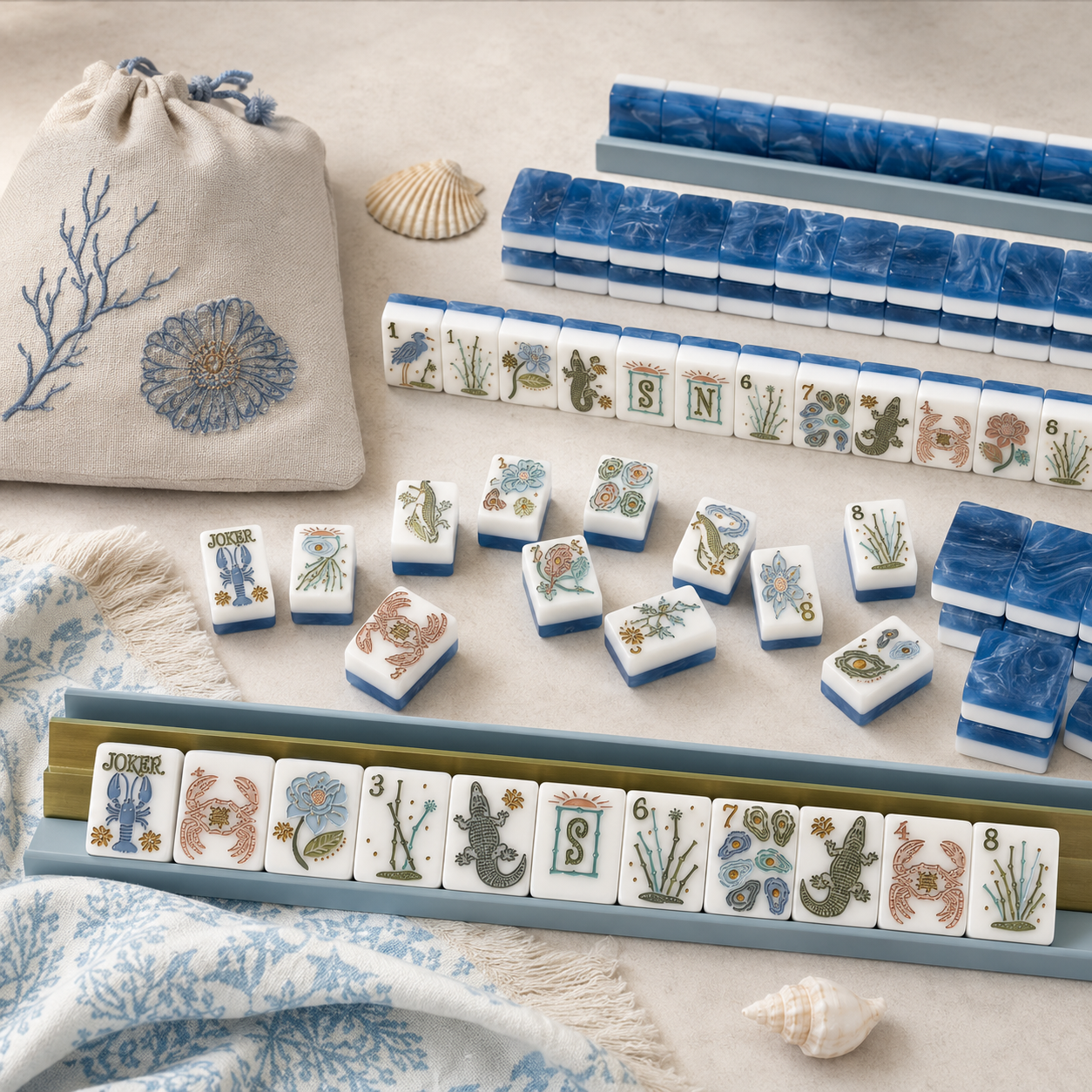 Coastal Blue American Mahjong Tiles Set