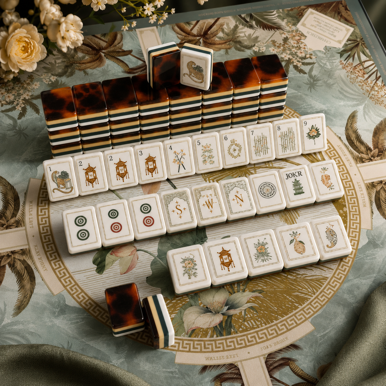 Leopard Lotus American Mahjong Tiles Set (160 tiles)