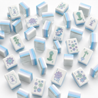 White and blue tiles with various symbols and numbers on a white background