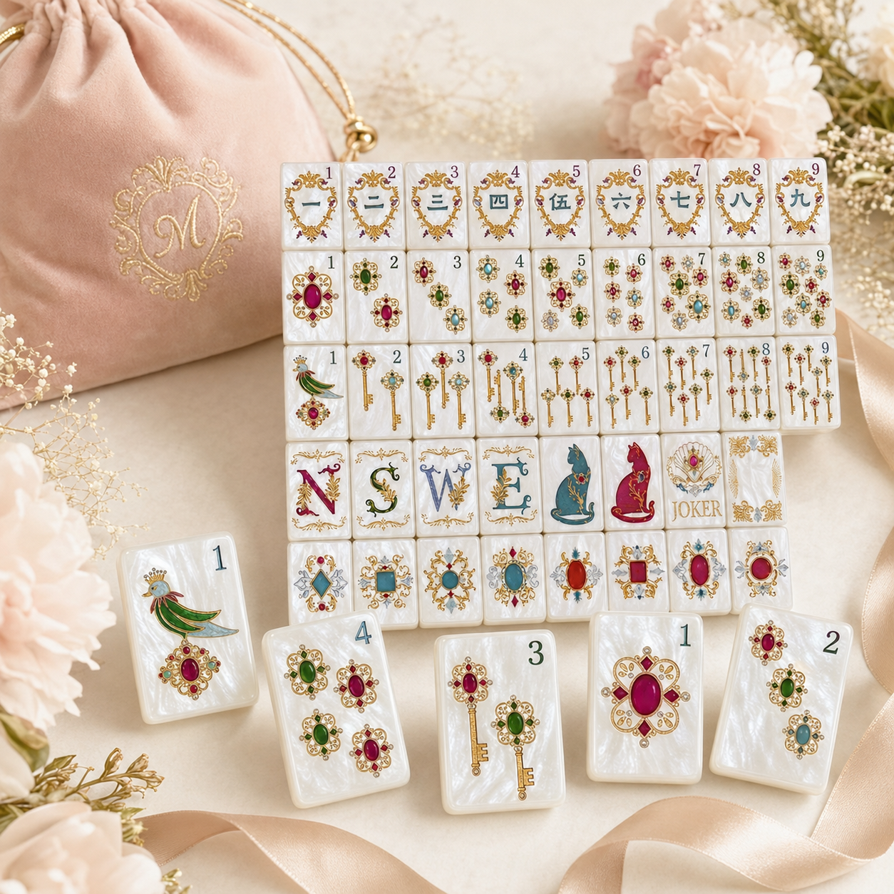 Pearl Animal American Mahjong Tile Set (160 tiles)